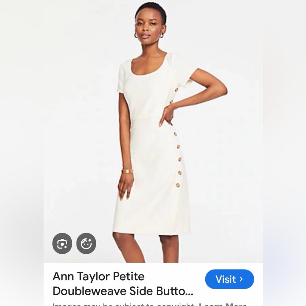 NWT- Ann Taylor Cream Midi Dress with Button Detail